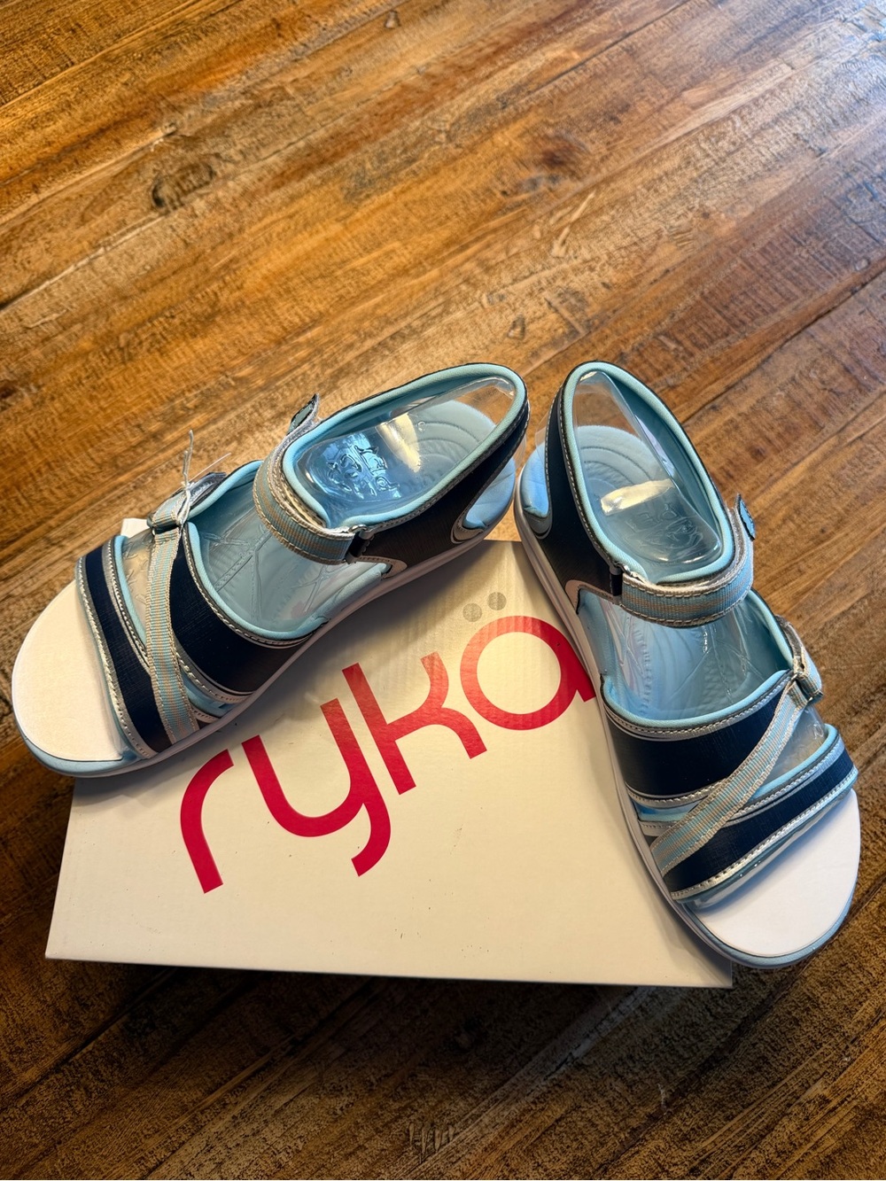 NWT Ryka βBetter Half Strappyβ sandals blue and white straps no issues or flaws
